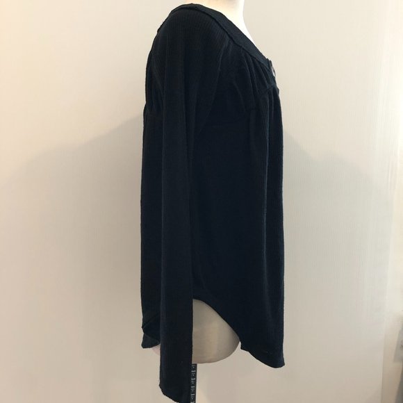 Free People Button Ribbed Oversize Black Shirt Top - Picture 5 of 8